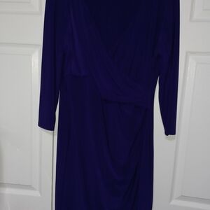 Ralph Lauren Purple Sheath Dress with V-Neck and Long Sleeves